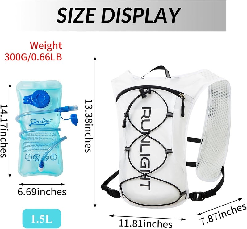 Runlight Running Vest for Women Men Lightweight Hydration Backpack Pack with 1.5L Water Bladder Bag Hydro Daypack for Hiking,Trail,Skiing,Camping,Cycling,Race,Marathon - Image 2